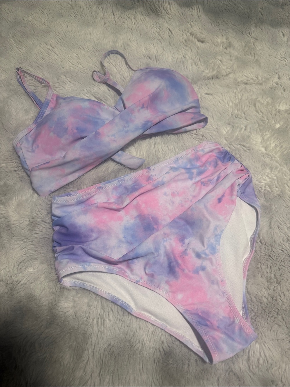 Pastel Tie-Dye Two-Piece Bikini Set - Pink & Lavender